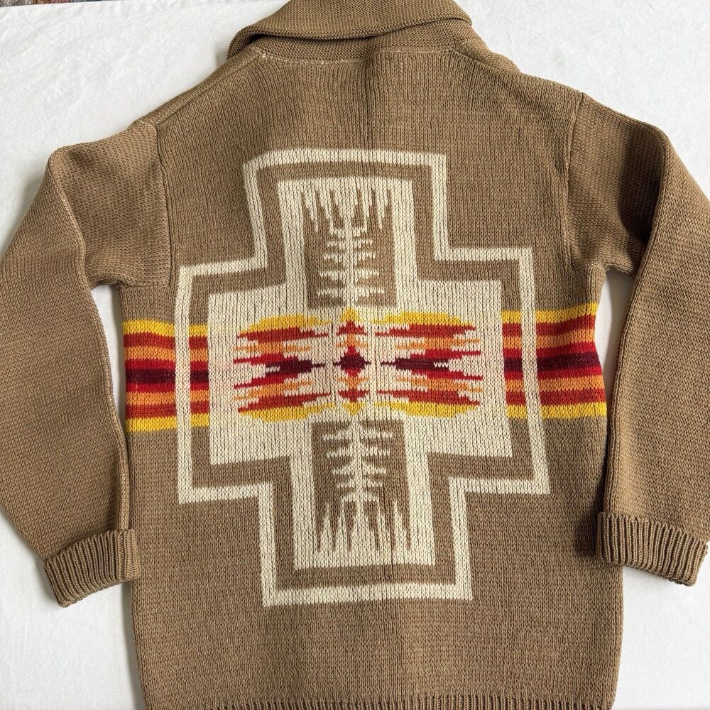 Vintage 70s Pendleton Wool Sweater High Grade Western Wear Navajo Aztec Cardigan - Picture 8 of 9